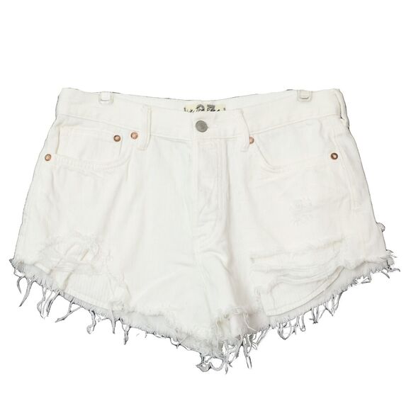 Free People WE THE FREE Living Good Vibrations Cutoff Shorts 27 White Denim B51 - Picture 2 of 5